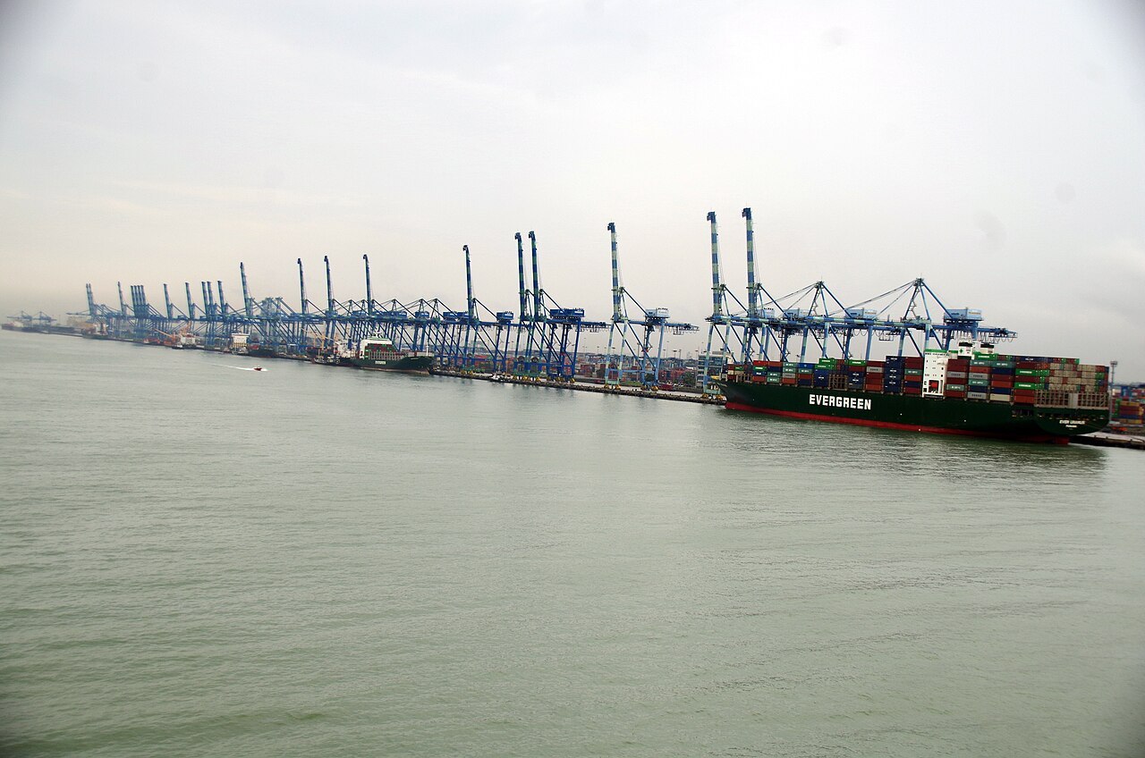 Container ships and cargo cranes at Port Klang, Selangor